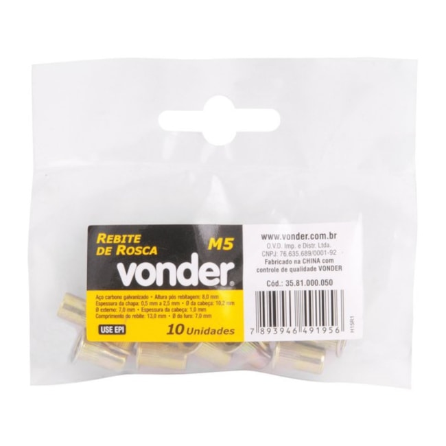 Rebite Aço Carbono Rosca M5 com 10 Peças 3581000050 VONDER-1f4bed37-323e-4986-85c6-375d612a1a63
