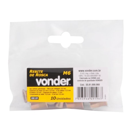 Rebite Aço Carbono Rosca M6 com 10 Peças 3581000060 VONDER-b539fb26-7330-46b2-a584-f2cfafb93a0b