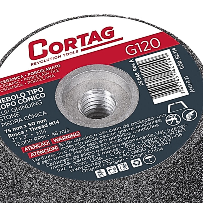 Rebolo Copo Cônico 75mm x 50mm Grão 120 M14 G-120 62114 CORTAG-9848c881-3b2c-403f-81fa-f37f84e8f544