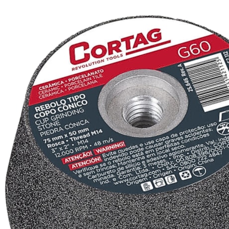 Rebolo Copo Cônico 75mm x 50mm Grão 60 M14 G-60 62112 CORTAG-fc50f7d6-2c1c-4d10-87e5-fe07deebd802