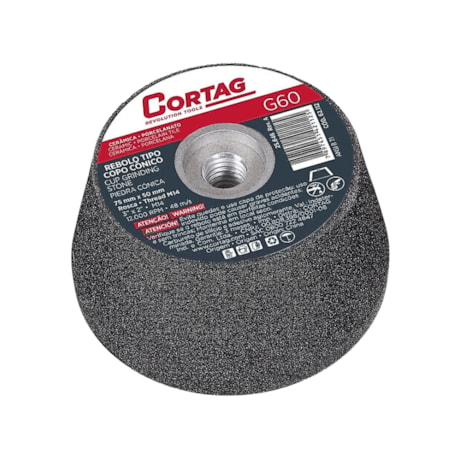 Rebolo Copo Cônico 75mm x 50mm Grão 60 M14 G-60 62112 CORTAG