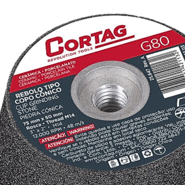 Rebolo Copo Cônico 75mm x 50mm Grão 80 M14 G-80 62113 CORTAG-1ffb551a-ea56-467f-a6c4-9575ab02e964