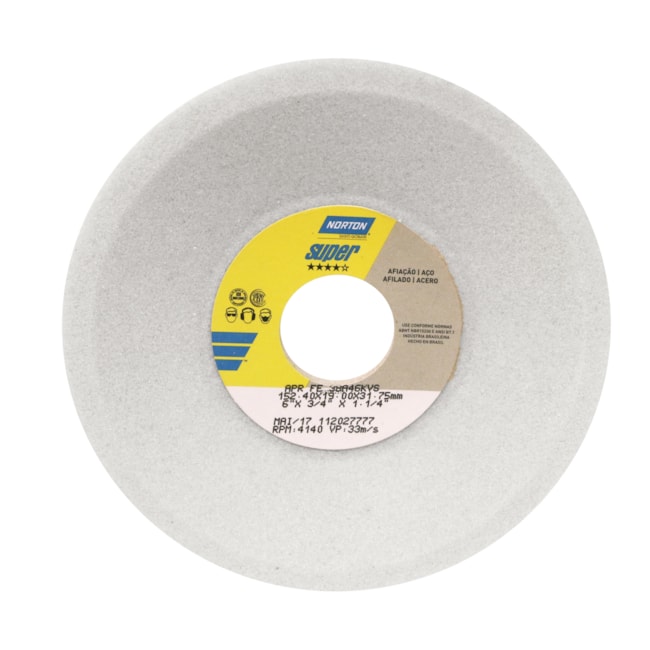 Rebolo Prato para Ferramentaria 6'' X 3/4'' X 1.1/4'' Grão 46 APR 38A 46K NORTON-62ce2f55-6908-4310-a248-a49e9aade09c