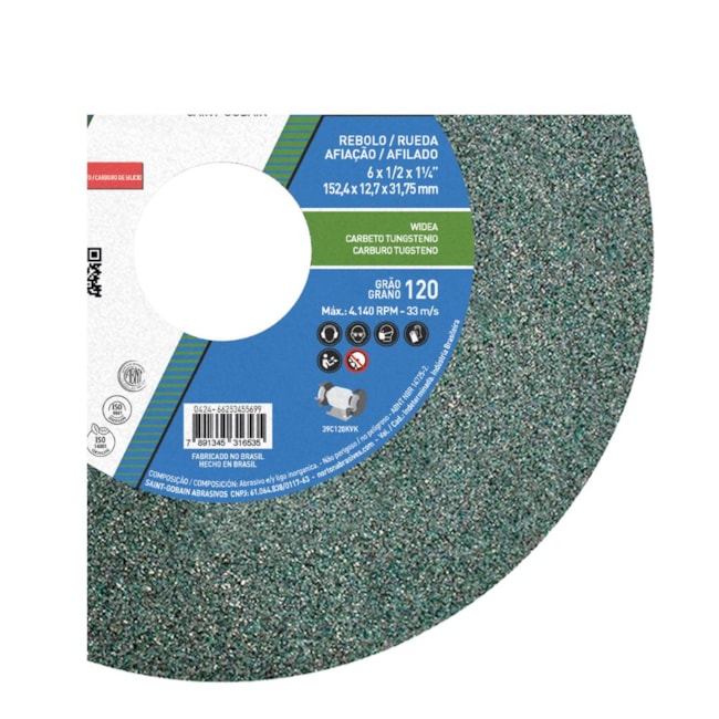 Rebolo Reto de Widia 6'' X 1/2'' X 1.1/4'' Grão 120 FE 39C 120K NORTON-c7f4d864-66fb-4e24-9b51-34fa1d2ddbb5