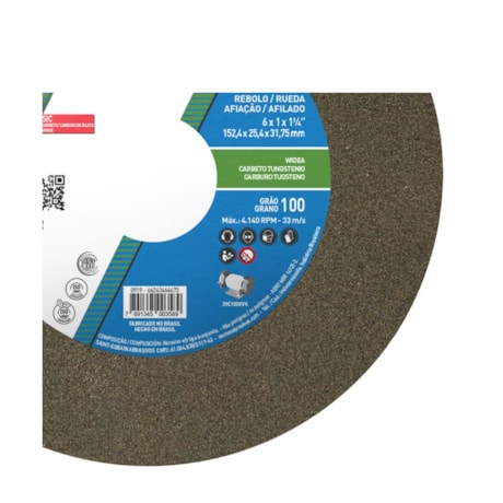 Rebolo Reto de Widia 6'' X 1'' X 1.1/4'' Grão 100 FE 39C 100K NORTON -e976f018-a40f-49f3-9429-78260635357b