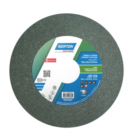 Rebolo Reto de Widia 6'' X 1'' X 1.1/4'' Grão 120 FE 39C 120K NORTON-076d2165-2004-4650-963f-5a0473173084