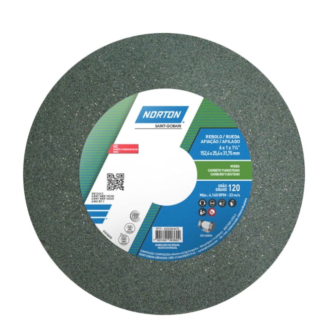 Rebolo Reto de Widia 6'' X 1'' X 1.1/4'' Grão 120 FE 39C 120K NORTON-10b26002-894e-45f9-a962-3aa2cc82d7c5