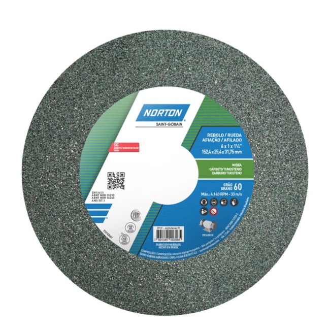 Rebolo Reto de Widia 6'' X 1'' X 1.1/4'' Grão 60 FE 39C 60K NORTON-0c4f9e7d-0e57-4e5d-b868-7c80aaf921bb