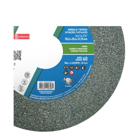 Rebolo Reto de Widia 6'' X 1'' X 1.1/4'' Grão 60 FE 39C 60K NORTON-71046bd8-ab80-42a7-b086-50140f6c2156