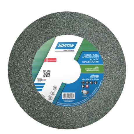 Rebolo Reto de Widia 6'' X 1'' X 1.1/4'' Grão 80 FE 39C 80K NORTON-c6ef5237-d509-4ec6-97c8-d16242d22589