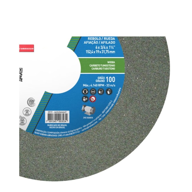 Rebolo Reto de Widia 6'' X 3/4'' X 1.1/4'' Grão 100 FE 39C 100K NORTON-d41bbd5d-ee78-4f21-ab47-6efebf798f2b