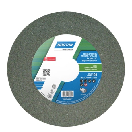 Rebolo Reto de Widia 6'' X 3/4'' X 1.1/4'' Grão 100 FE 39C 100K NORTON-58825362-3d60-4969-8532-94b5aee84408