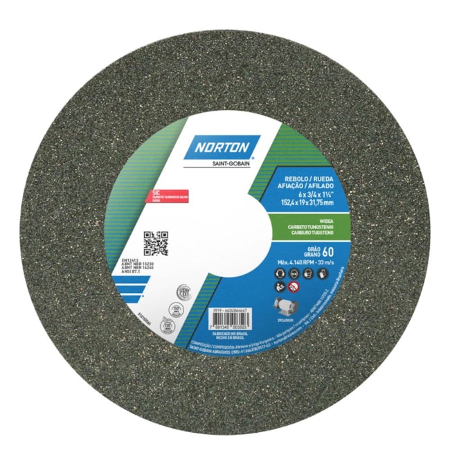 Rebolo Reto de Widia 6'' X 3/4'' X 1.1/4'' Grão 60 FE 39C 60K NORTON-f4c9cc88-880f-4bc0-a0eb-2a90839ab5d1