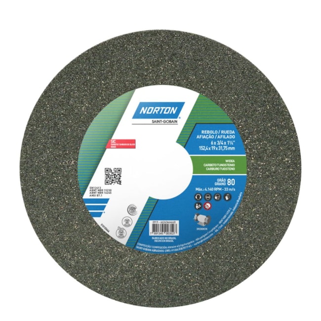 Rebolo Reto de Widia 6'' X 3/4'' X 1.1/4'' Grão 80 FE 39C 80K Norton -cd91d37e-9d54-4e43-9358-8761111f5604
