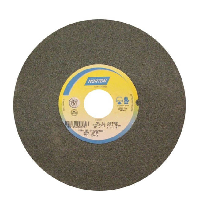 Rebolo Reto de Widia 8'' X 1'' X 1.1/4'' Grão 100 FE 39C 100K NORTON-a7f7376e-da57-4e96-805c-65d01fc464e9