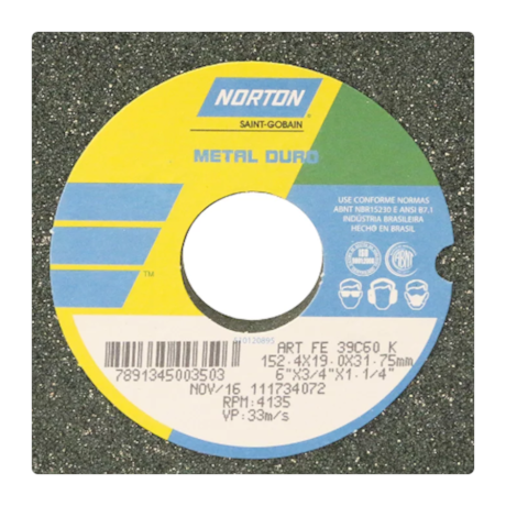 Rebolo Reto de Widia 8'' x 3/4'' x 1.1/4'' Grão FE 39C 60K NORTON-9976c337-663c-4e1e-9c9a-5dd07c2bfa67