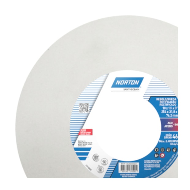 Rebolo Reto para Ferramentaria 10'' X 1.1/4'' x 3'' Grão 46 ART 38A 46K NORTON-4a5db49e-968c-48ec-a313-43324d4be7af