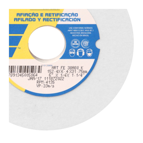 Rebolo Reto para Ferramentaria 6'' X 1/4'' X 1.1/4'' Grão 80 FE 38A 80K NORTON-21e6cf22-7d87-4657-a18a-e4e652a64c2d