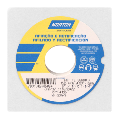 Rebolo Reto para Ferramentaria 6'' X 1/4'' X 1.1/4'' Grão 80 FE 38A 80K NORTON-3a2ed48e-eace-49ba-ad1a-cc24760fc636