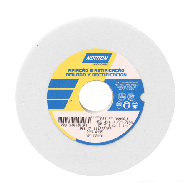 Rebolo Reto para Ferramentaria 6'' X 1/4'' X 1.1/4'' Grão 80 FE 38A 80K NORTON-712c167e-44bb-4142-a9d1-97cc93213ad2