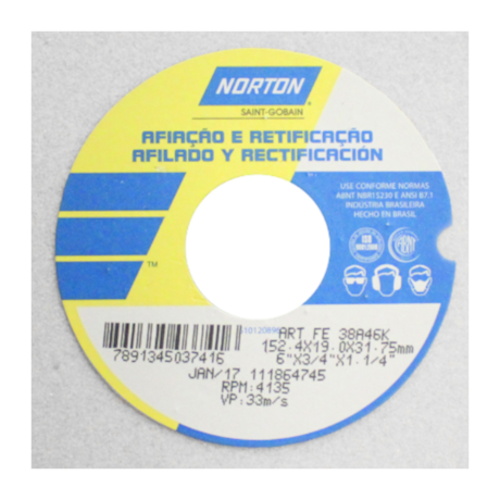 Rebolo Reto para Ferramentaria 6'' X 3/4'' X 1.1/4'' Grão 46 FE 38A 46K NORTON-b98a7c6c-01d1-4f05-bbf3-7d3188dc79b6