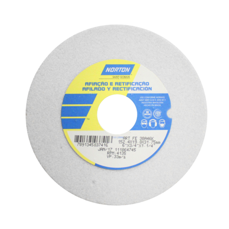 Rebolo Reto para Ferramentaria 6'' X 3/4'' X 1.1/4'' Grão 46 FE 38A 46K NORTON-69a313a0-66cf-496e-8fcb-7d9aad76676f