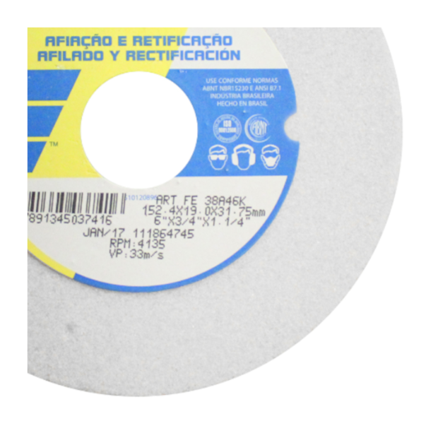 Rebolo Reto para Ferramentaria 6'' X 3/4'' X 1.1/4'' Grão 46 FE 38A 46K NORTON-1a3e1e9e-0cd2-4539-af8a-41b9fb46b09a