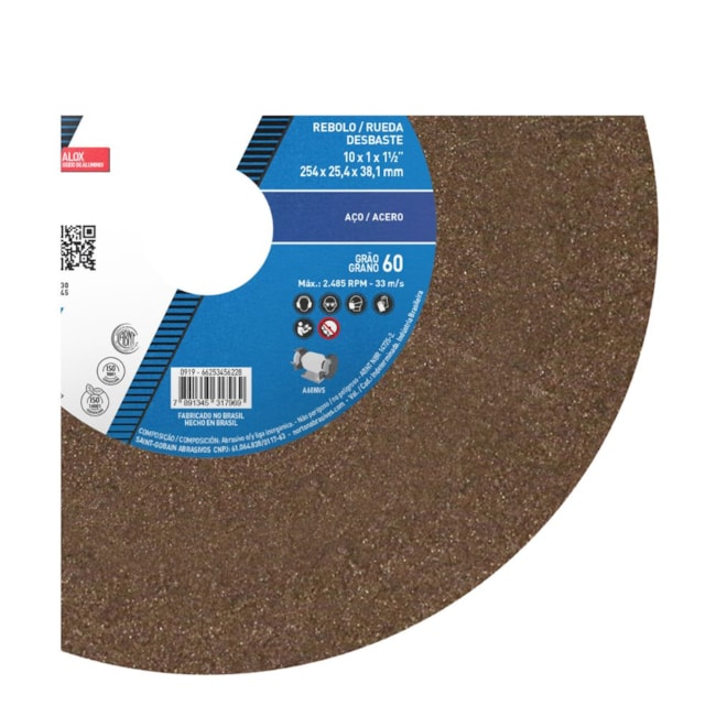 Rebolo Reto para Uso Gera 10'' X 1'' X 1.1/2'' Grão 60 ART A60 NVS NORTON-efe11605-c3f4-4624-92c2-f4810efcf2f3
