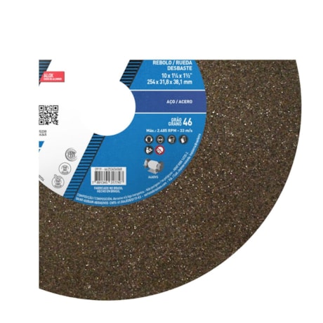 Rebolo Reto para Uso Geral 10'' X 1.1/4'' X 1.1/2'' Grão 46 ART A46 OVS NORTON-c7126422-9f18-43d7-bd0a-46d26b8be798