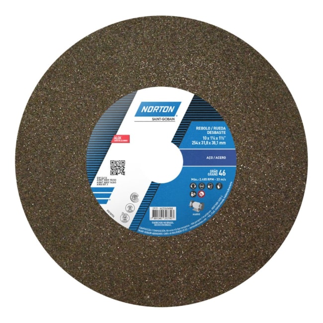Rebolo Reto para Uso Geral 10'' X 1.1/4'' X 1.1/2'' Grão 46 ART A46 OVS NORTON-87698bbf-c864-4dbf-be4e-8627c95bab94