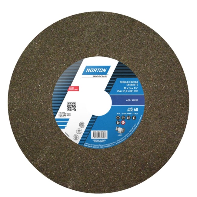 Rebolo Reto para Uso Geral 10'' X 1.1/4'' X 1.1/2'' Grão 60 ART A60 NVS NORTON-18902eff-4728-453c-93e3-8c627ce4190d
