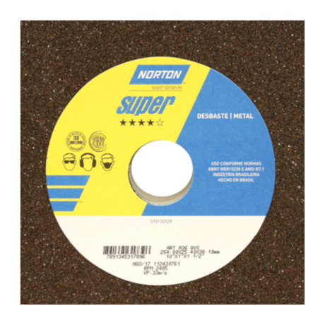 Rebolo Reto para Uso Geral 10'' X 1'' X 1.1/2'' Grão 46 ART A46 OVS NORTON-34833ba0-9b23-4723-a04a-7d1e7b344e77