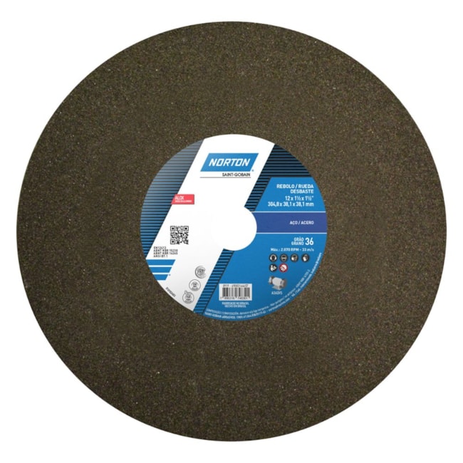 Rebolo Reto para Uso Geral 12'' X 1.1/2'' X 1.1/2'' Grão 36 Grão ART A36 QVS NORTON -749e6d31-99e6-4e67-b15e-17077ff23e91