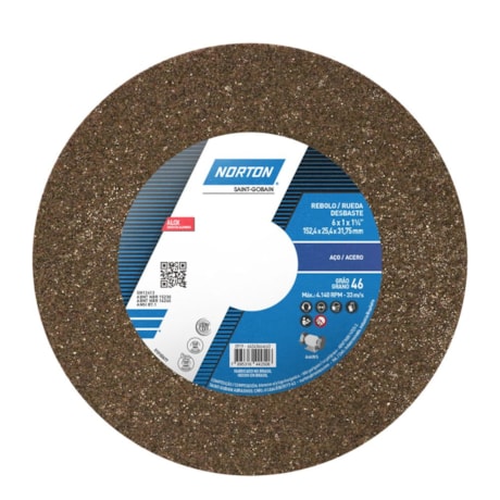 Rebolo Reto para Uso Geral 6'' X 1'' X 1.1/4'' Grão 46 ART A46 OVS NORTON-80504dc3-7c3c-4c82-856d-a6db7e37886a
