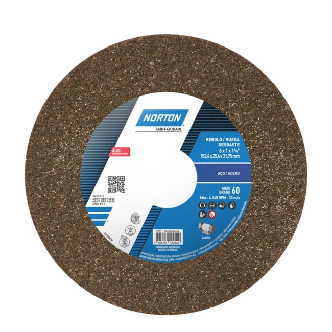 Rebolo Reto para Uso Geral 6'' X 1'' X 1.1/4'' Grão 60 ART A60 NVS NORTON-206bd1ba-196b-4da0-b478-f611fb8fbc76