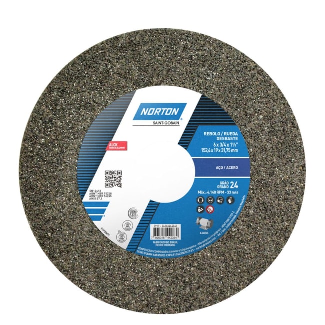 Rebolo Reto para Uso Geral 6'' X 3/4'' X 1.1/4'' Grão 24 ART A24 RVS NORTON-cffb5040-4d73-403e-ae96-bdaf282ed65b