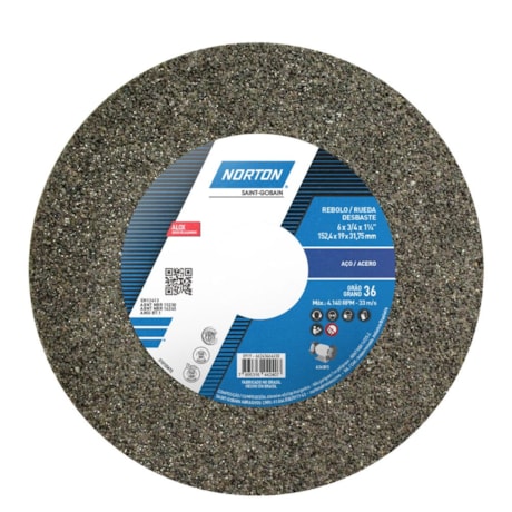 Rebolo Reto para Uso Geral 6'' X 3/4'' X 1.1/4'' Grão 36 ART A36 QVS NORTON -5f9a1685-80a2-4025-8d07-e6d33eb96d54
