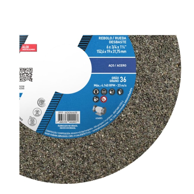 Rebolo Reto para Uso Geral 6'' X 3/4'' X 1.1/4'' Grão 36 ART A36 QVS NORTON -5f070b95-2191-43c1-b32f-29badd9e2292