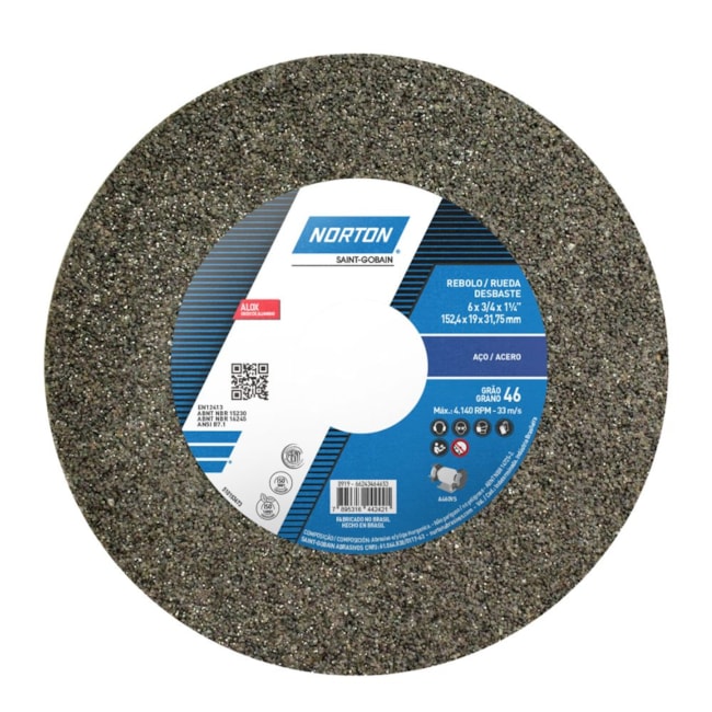 Rebolo Reto para Uso Geral 6'' X 3/4'' X 1.1/4'' Grão 46 ART A46 OVS NORTON-c4102df2-f8a7-4a24-9c76-1217649709df