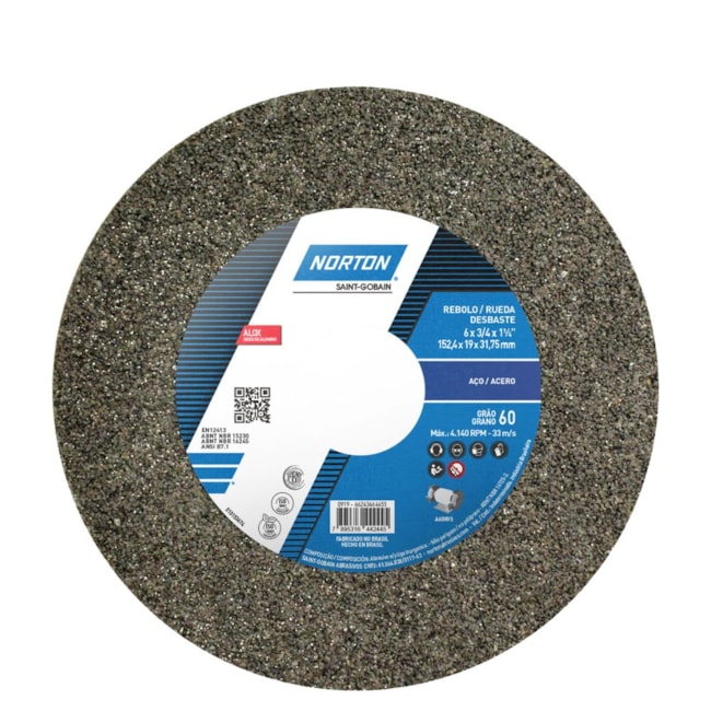 Rebolo Reto para Uso Geral 6'' X 3/4'' X 1.1/4'' Grão 60 ART A60 NVS NORTON-ef472ae3-1a40-4e5f-b2d5-7977ca68b5ef