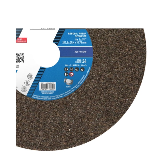 Rebolo Reto para Uso Geral 8'' X 1'' X 1.1/4'' Grão 24 ART A24 RVS NORTON-b68cd4d9-e8ea-49bf-89ab-60ee50a57dc6