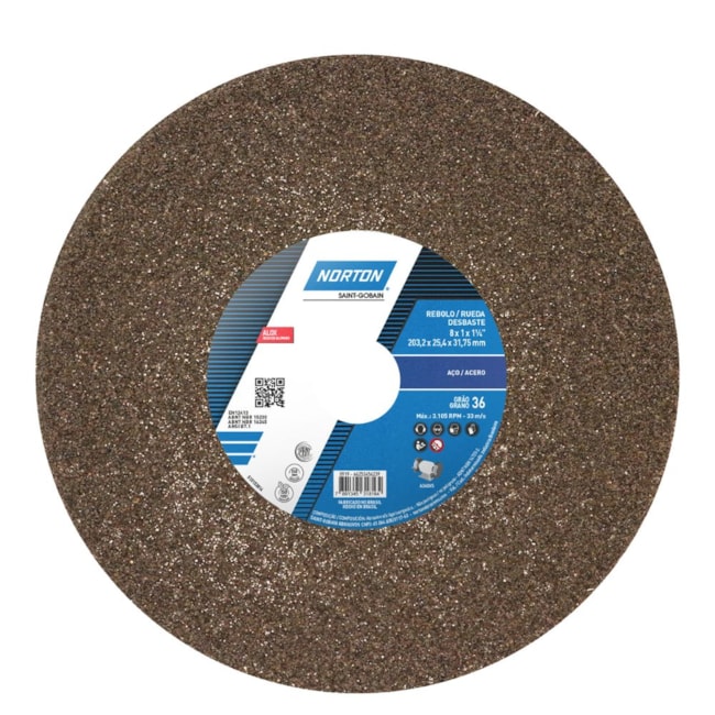 Rebolo Reto para Uso Geral 8'' X 1'' X 1.1/4'' Grão 36 ART A36 QVS NORTON-7b3a397f-a2b6-4f74-9b5b-e1de44d7d68a
