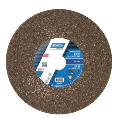 Rebolo Reto para Uso Geral 8'' X 1'' X 1.1/4'' Grão 36 ART A36 QVS NORTON-2c8be954-5bc9-4794-9de3-0952b6935509