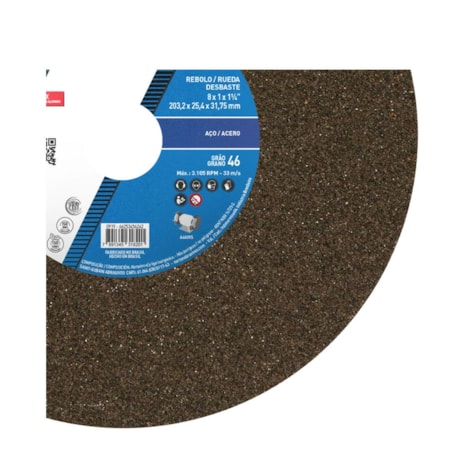 Rebolo Reto para Uso Geral 8'' X 1'' X 1.1/4'' Grão 46 ART A46 OVS NORTON-41579054-9d55-46e7-a44a-81d9f3f20bf6