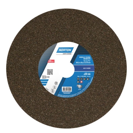 Rebolo Reto para Uso Geral 8'' X 1'' X 1.1/4'' Grão 46 ART A46 OVS NORTON-6ca609c5-5284-4f72-9ec2-9aadd942dcfb