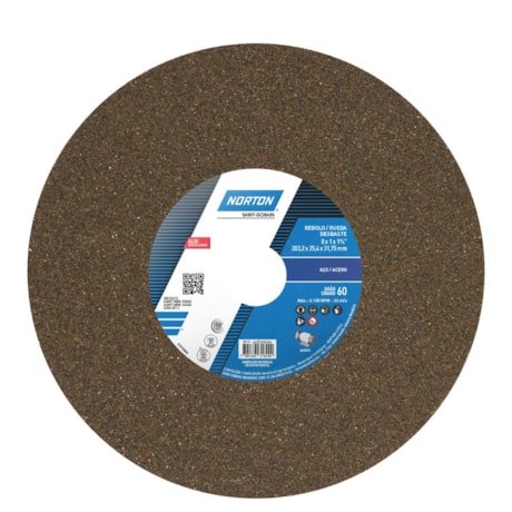 Rebolo Reto para Uso Geral 8'' X 1'' X 1.1/4'' Grão 60 ART A60 NVS NORTON-f020db63-3b99-4ce9-9784-b69e27c78907