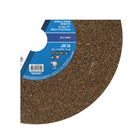 Rebolo Reto para Uso Geral 8'' X 3/4'' X 1.1/4'' Grão 36 ART A36 QVS NORTON-0f143cb7-e484-43e1-9e07-6d9bc586883b