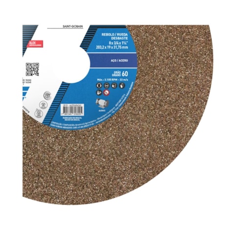 Rebolo Reto para Uso Geral 8'' X 3/4'' X 1.1/4'' Grão 60 ART A60 NVS NORTON-7cdfd11c-485c-4015-b188-b25a39dfc503