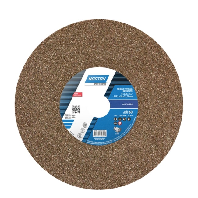 Rebolo Reto para Uso Geral 8'' X 3/4'' X 1.1/4'' Grão 60 ART A60 NVS NORTON-08d89fbb-fe20-4a15-8cad-b4684a9d5cc4