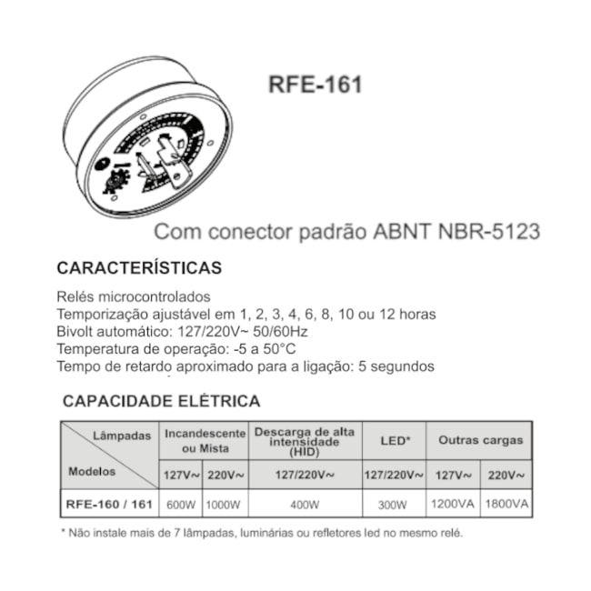 Relé Fotoeletrônico Temporizador 1000W 1/12 Horas Conector RFE-161 6PTP MARGIRIUS-c185f22b-9eb9-4e0f-a796-83a4b9ff71fd